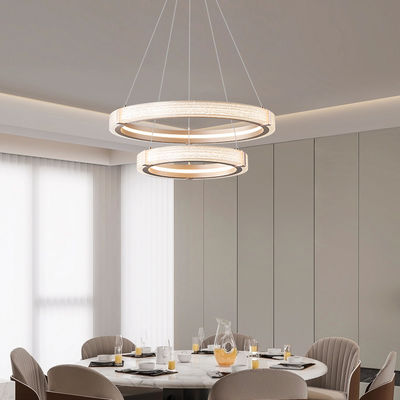 Modern Nordic Crystal Chandelier Creative Double Ring Hanging Chandelier Dimmable 3CCT LED Sand Iron Acrylic Large Room Decoration