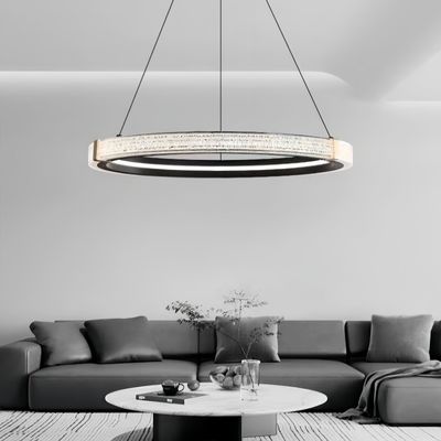 Round Modern Hanging Nordic Chandelier Creative Crystal Sand Iron Acrylic 3CCT Dimmable Led Pendant Lights For Home Decor