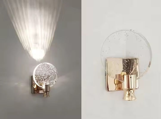 Modern LED Bubble Crystal Chrome Lamp Decorated With Crystal Round Scone Bedside Scone Lamp
