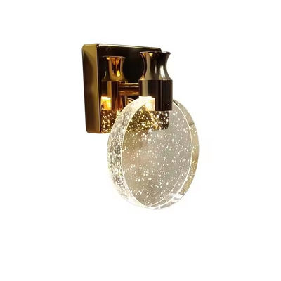 Modern LED Bubble Crystal Chrome Lamp Decorated With Crystal Round Scone Bedside Scone Lamp