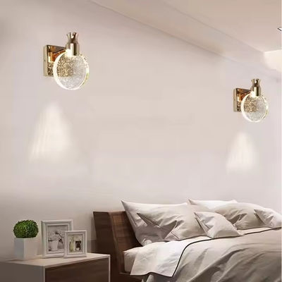 Modern LED Bubble Crystal Chrome Lamp Decorated With Crystal Round Scone Bedside Scone Lamp