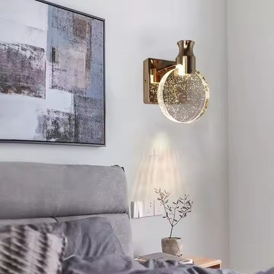 Modern LED Bubble Crystal Chrome Lamp Decorated With Crystal Round Scone Bedside Scone Lamp