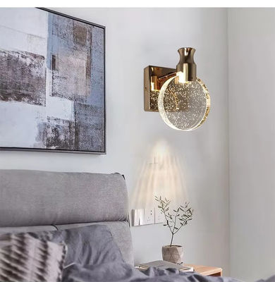 Modern LED Bubble Crystal Chrome Lamp Decorated With Crystal Round Scone Bedside Scone Lamp