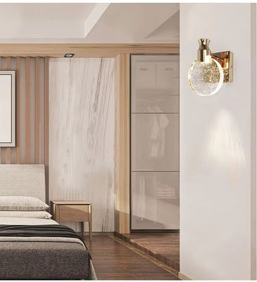 Modern LED Bubble Crystal Chrome Lamp Decorated With Crystal Round Scone Bedside Scone Lamp