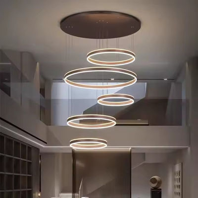 Hotel Villa Stairs High Ceiling Hanging Black Coffee Gold Round Circle Ring Led Chandelier Pendant Light