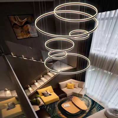 Hotel Villa Stairs High Ceiling Hanging Black Coffee Gold Round Circle Ring Led Chandelier Pendant Light