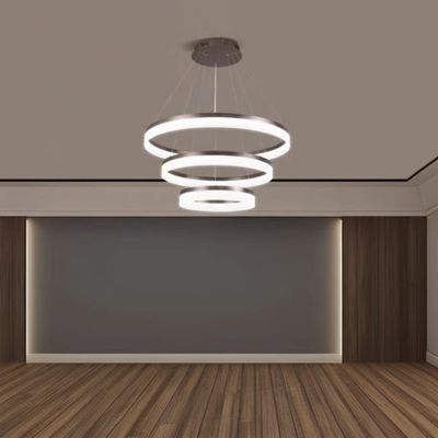 Modern 3 Ring Design Hanging Decorative Ring Acrylic LED Chandelier Light Gold Hotel Lobby Living Room Long Stairwell Chandelier