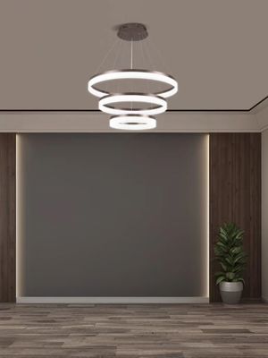 Modern 3 Ring Design Hanging Decorative Ring Acrylic LED Chandelier Light Gold Hotel Lobby Living Room Long Stairwell Chandelier