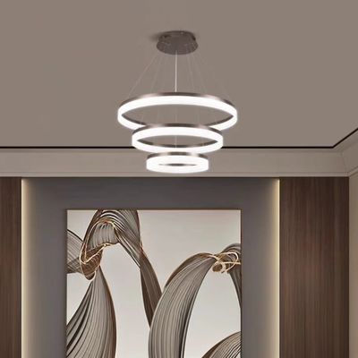 Modern 3 Ring Design Hanging Decorative Ring Acrylic LED Chandelier Light Gold Hotel Lobby Living Room Long Stairwell Chandelier