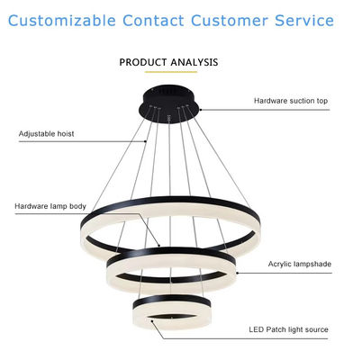 Modern 3 Ring Design Hanging Decorative Ring Acrylic LED Chandelier Light Gold Hotel Lobby Living Room Long Stairwell Chandelier