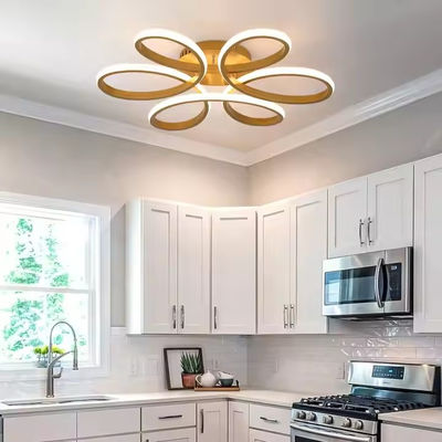 Dimmable Gold Surface Mounted Led Acrylic Ceiling Light Minimalist Creative Ring Hanging Light Flower Shape Modern