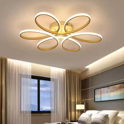 Dimmable Gold Surface Mounted Led Acrylic Ceiling Light Minimalist Creative Ring Hanging Light Flower Shape Modern