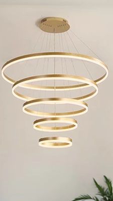 Gold Shell Aluminum LED Round Ring Light 5-rings Hanging Ceiling Light for Hotel Villa