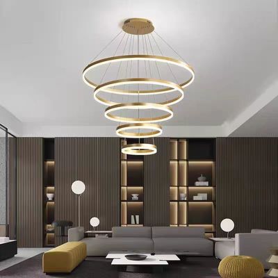 Gold Shell Aluminum LED Round Ring Light 5-rings Hanging Ceiling Light for Hotel Villa