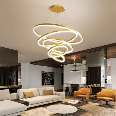 Gold Shell Aluminum LED Round Ring Light 5-rings Hanging Ceiling Light for Hotel Villa