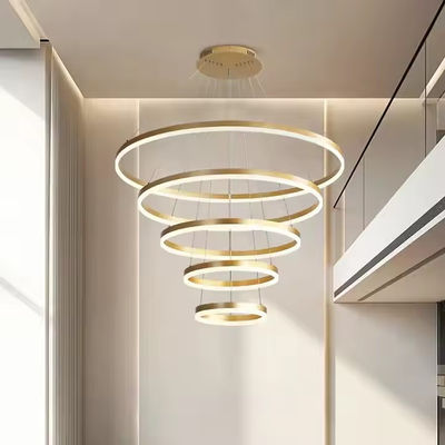 Gold Shell Aluminum LED Round Ring Light 5-rings Hanging Ceiling Light for Hotel Villa