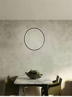 Long Suspension Line Circular Hollow Ring Led Black White Decorative Modern Pendant Light