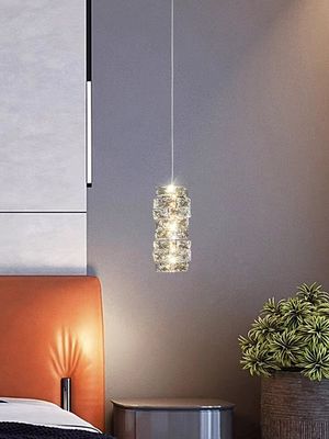 New crystal chandelier bedside lamp light luxury warm bedroom room modern small long hanging line restaurant bar lamp