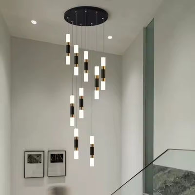 Indoor Living Room Staircase Modern High Ceiling Chandelier with Dimmable Aluminum Acrylic LED Lights