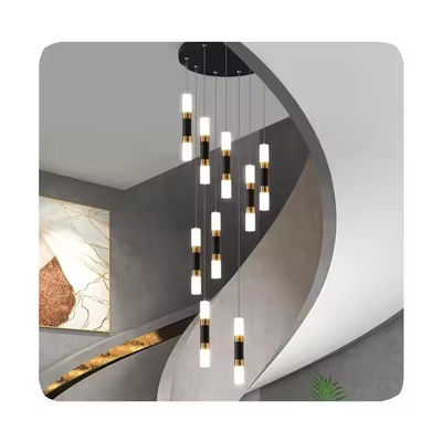 Indoor Living Room Staircase Modern High Ceiling Chandelier with Dimmable Aluminum Acrylic LED Lights