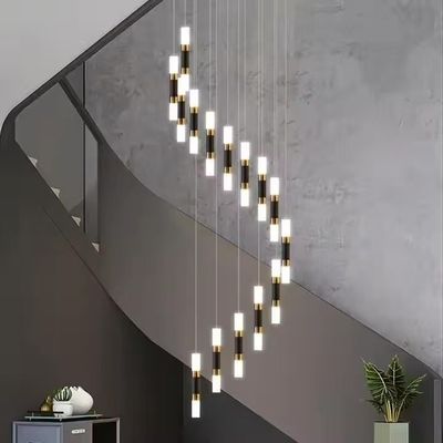 Indoor Living Room Staircase Modern High Ceiling Chandelier with Dimmable Aluminum Acrylic LED Lights