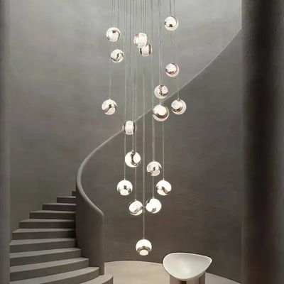Villa Hotel Loft Staircase Hanging Light Fixture Design Modern Acrylic Corrugated Ball Pendant Lamp With LED Light Strip