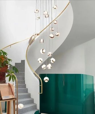 Villa Hotel Loft Staircase Hanging Light Fixture Design Modern Acrylic Corrugated Ball Pendant Lamp With LED Light Strip