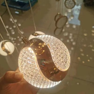 Villa Hotel Loft Staircase Hanging Light Fixture Design Modern Acrylic Corrugated Ball Pendant Lamp With LED Light Strip