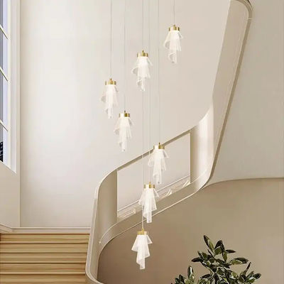 Modern Living Room Villa Rotating Acrylic Stair Light LED Art Flower Acrylic Chandelier Custom Gold Luxury Hotel Stair Decorative Light