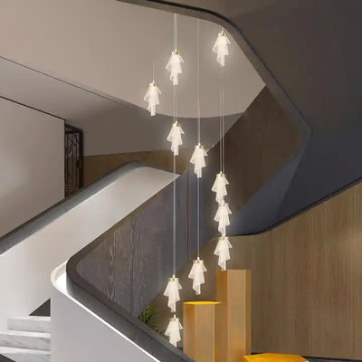 Modern Living Room Villa Rotating Acrylic Stair Light LED Art Flower Acrylic Chandelier Custom Gold Luxury Hotel Stair Decorative Light