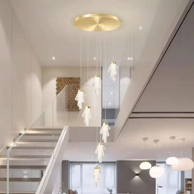 Modern Living Room Villa Rotating Acrylic Stair Light LED Art Flower Acrylic Chandelier Custom Gold Luxury Hotel Stair Decorative Light