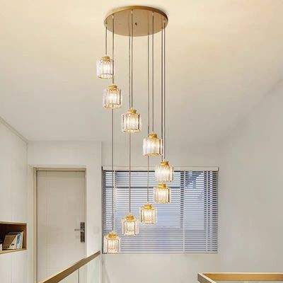 Villa Hollow Iron Chandelier Gold/Black Modern Minimalist Crystal Stair Light With Rotating Design
