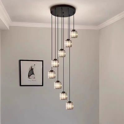 Villa Hollow Iron Chandelier Gold/Black Modern Minimalist Crystal Stair Light With Rotating Design