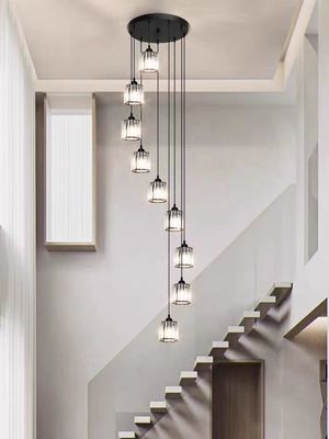 Villa Hollow Iron Chandelier Gold/Black Modern Minimalist Crystal Stair Light With Rotating Design
