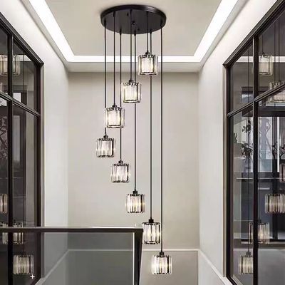 Villa Hollow Iron Chandelier Gold/Black Modern Minimalist Crystal Stair Light With Rotating Design