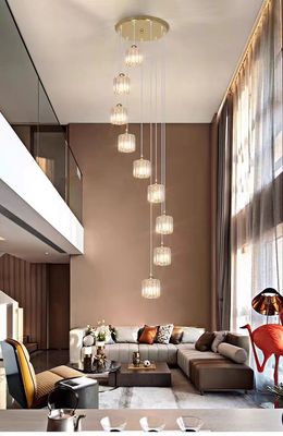 Villa Hollow Iron Chandelier Gold/Black Modern Minimalist Crystal Stair Light With Rotating Design