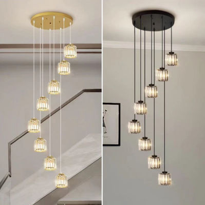 Villa Hollow Iron Chandelier Gold/Black Modern Minimalist Crystal Stair Light With Rotating Design