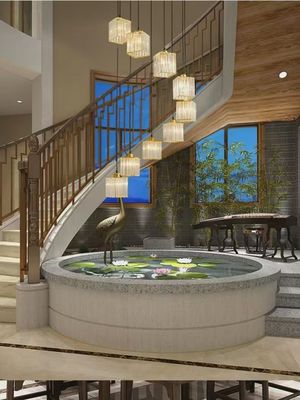 Loft Building Staircase Crystal Pendant Lamp With Transparent Design And Iron Work Material