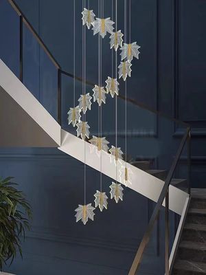 Modern Led Simple Art Leaf Acrylic Chandelier Gold Home Hotel Staircase Dining Decorate Pendant Light