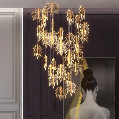 Modern Led Simple Art Leaf Acrylic Chandelier Gold Home Hotel Staircase Dining Decorate Pendant Light