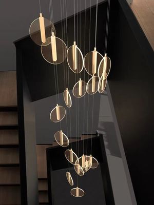 High Ceiling Villa Staircase Led Chandelier Spiral Staircase Round Cake Acrylic Hanging Chandelier Modern Household Lamps