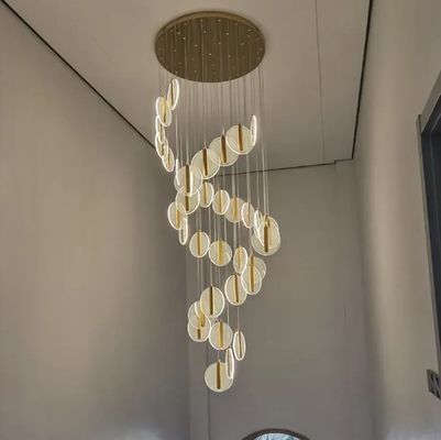 High Ceiling Villa Staircase Led Chandelier Spiral Staircase Round Cake Acrylic Hanging Chandelier Modern Household Lamps