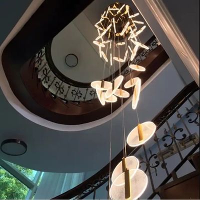 High Ceiling Villa Staircase Led Chandelier Spiral Staircase Round Cake Acrylic Hanging Chandelier Modern Household Lamps