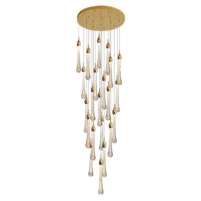 Modern Simple Crystal Water Drop Stairwell Chandelier 3200-6500K Three Colors Change Light For Duplex Hotel Restaurant Villa