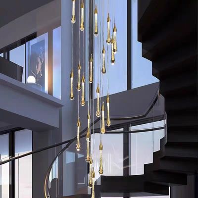 Modern Simple Crystal Water Drop Stairwell Chandelier 3200-6500K Three Colors Change Light For Duplex Hotel Restaurant Villa