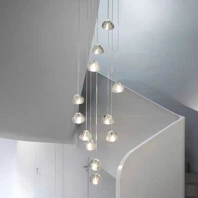 Hotel Decoration Crystal Staircase Pendant Light With Transparent Ball And Crystal Body