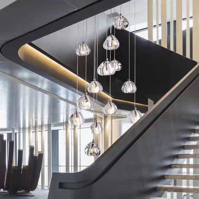 Hotel Decoration Crystal Staircase Pendant Light With Transparent Ball And Crystal Body
