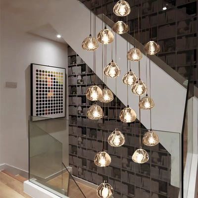Hotel Decoration Crystal Staircase Pendant Light With Transparent Ball And Crystal Body