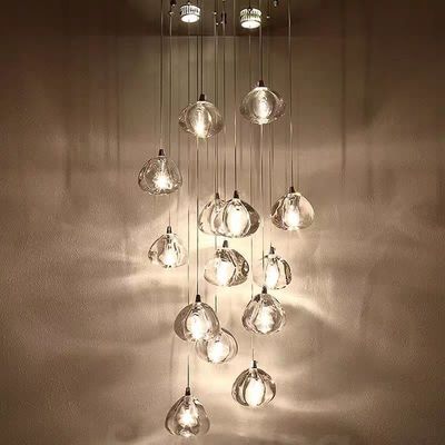 Hotel Decoration Crystal Staircase Pendant Light With Transparent Ball And Crystal Body