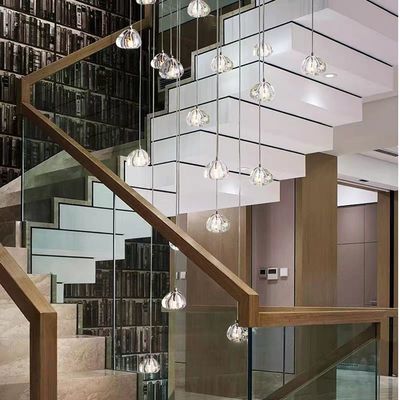 Hotel Decoration Crystal Staircase Pendant Light With Transparent Ball And Crystal Body